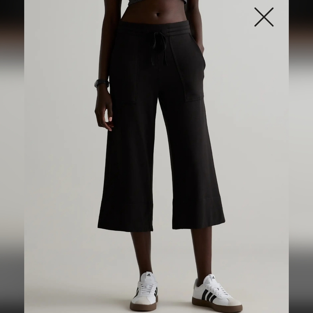 Quince Women SuperSoft Fleece Cropped Wide Leg Pants Black Sz M